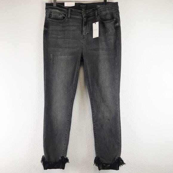 NWT Judy Blue Destroyed Cuffed Hem Faded Black Skinny Fit Jeans Distressed 32 - Picture 1 of 12